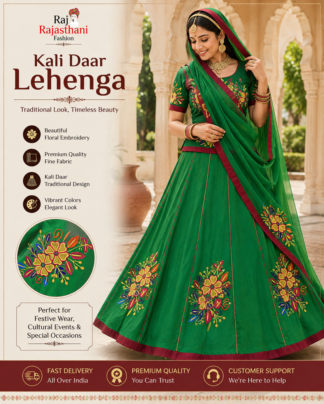 Kali Daar Meena Lehengha | 24 Kali and Original PH Fabric With Embroidery Work with Blouse Pics
