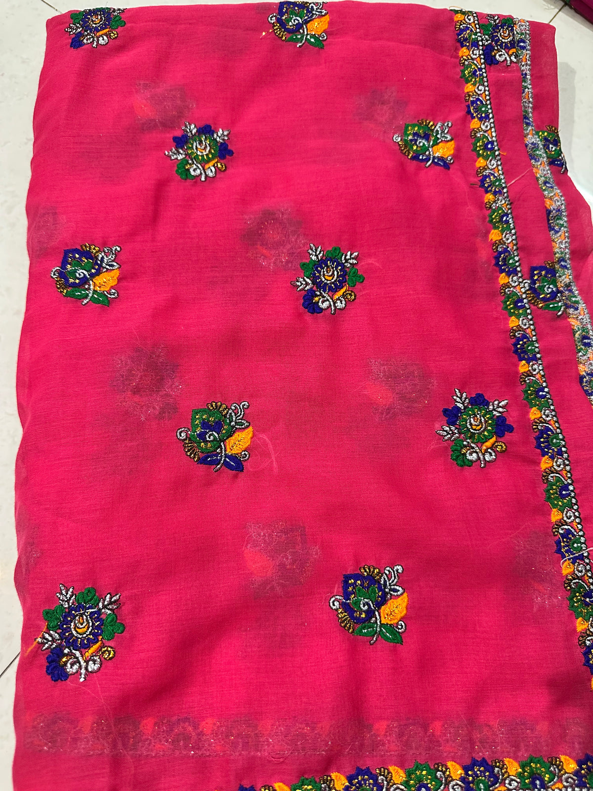 Rajasthani Jaipuri Meenawati Lugdi (Odhani) – Pink Multicolor Embroidery Work | Traditional Meena Lugdi