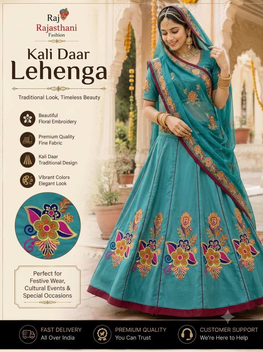 Kali Daar Meena Lehengha | 24 Kali and Original PH Fabric With Embroidery Work with Blouse Pics
