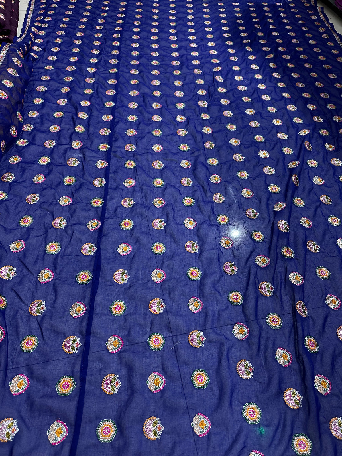 Raj Rajasthani Fashion Royal Blue Minawati Embroidery Lugdi | Premium Sai Dulhan Fabric Meena Wati Odhni Lehenga Dupatta