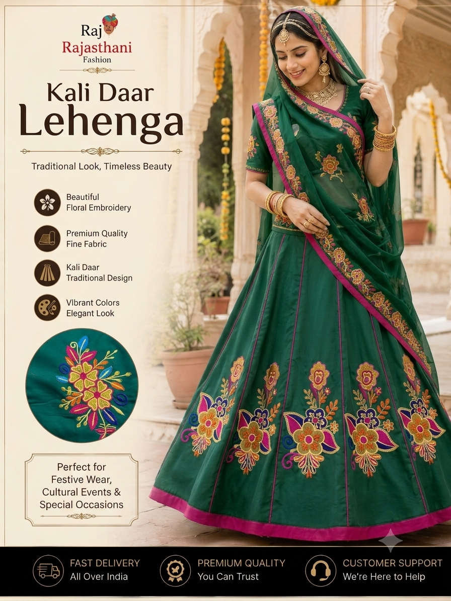 Kali Daar Meena Lehengha | 24 Kali and Original PH Fabric With Embroidery Work with Blouse Pics