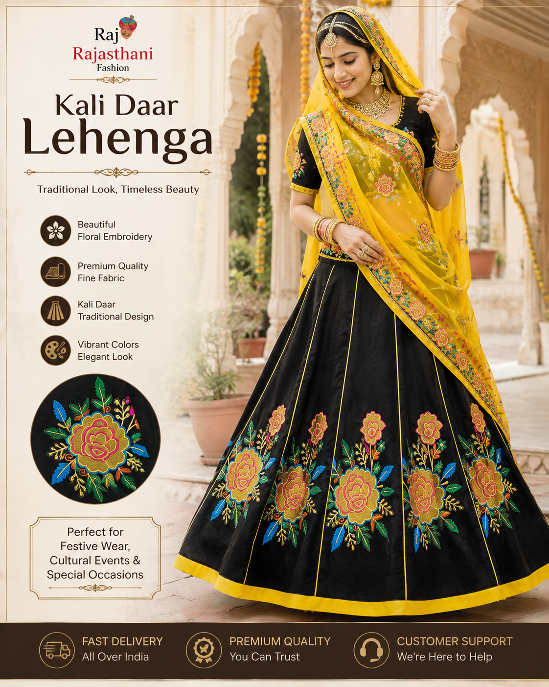 Kali Daar Meena Lehengha | 24 Kali and Original PH Fabric With Embroidery Work with Blouse Pics