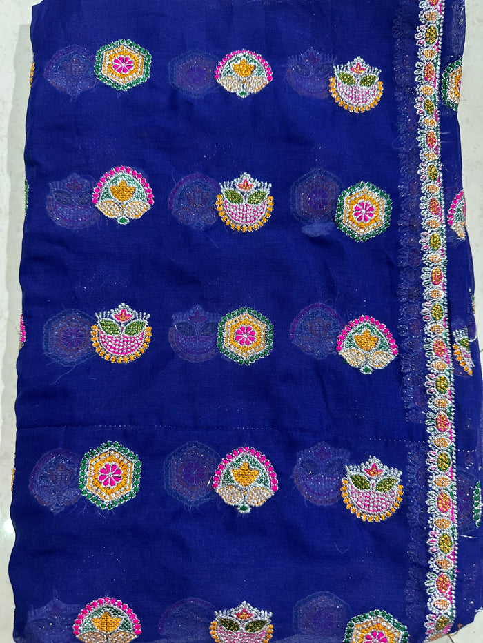 Raj Rajasthani Fashion Royal Blue Minawati Embroidery Lugdi | Premium Sai Dulhan Fabric Meena Wati Odhni  Lehenga Dupatta