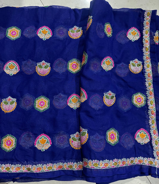 Raj Rajasthani Fashion Royal Blue Minawati Embroidery Lugdi | Premium Sai Dulhan Fabric Meena Wati Odhni  Lehenga Dupatta