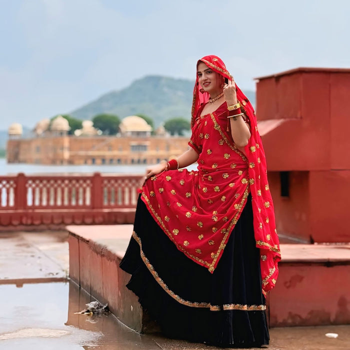 Traditional Rajasthani Meena lehenga | New Bel - Jhallar Lehenga in Atul Bombay Birla Fabric | Raj Rajasthani Fashion